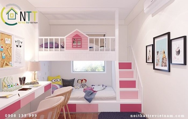 Mẫu 2: Giường tầng trẻ em với gam màu tươi sáng