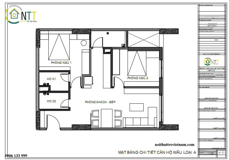 7 thiết kế nhà chung cư 2 phòng ngủ 80m2, 70m2, 65m2, 60m2, 50m2