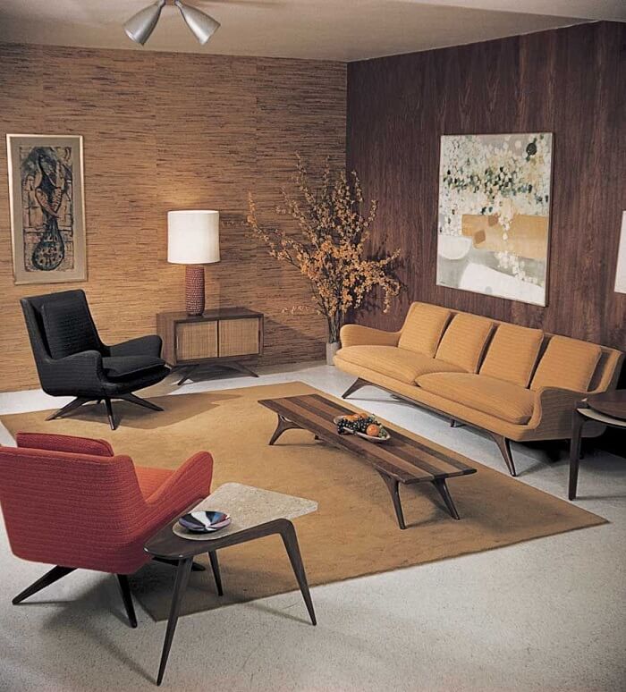 phòng khách vintage thập niên 60