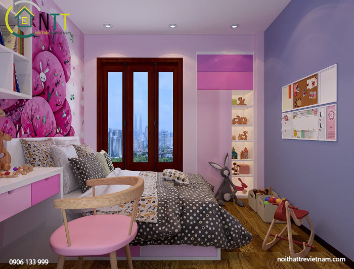 Mẫu 6 - Phòng ngủ bé gái màu hồng