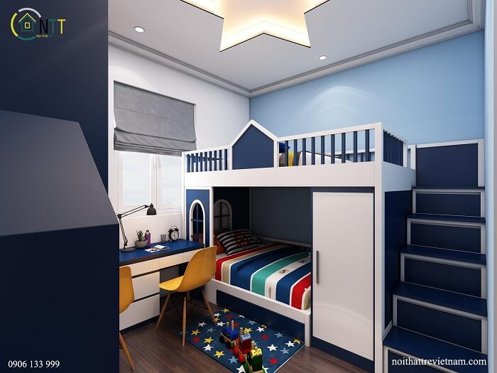Mô hình giường tầng giống như ngôi nhà thu nhỏ của riêng bé