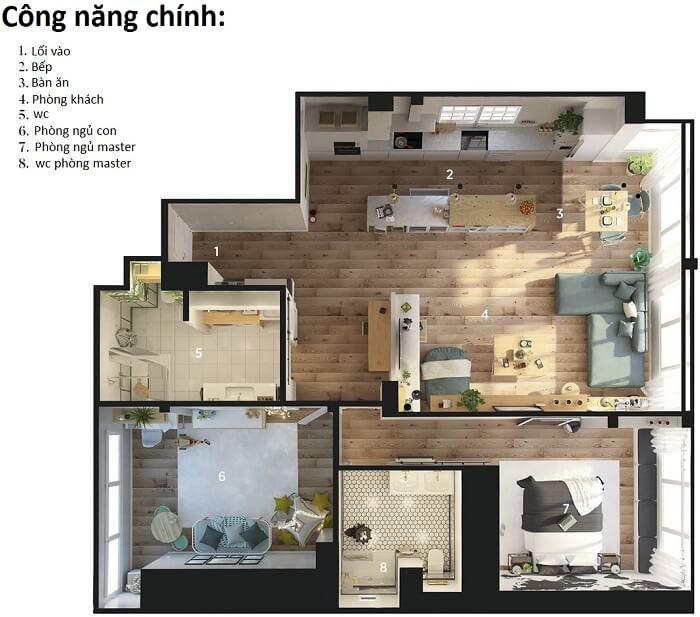 Mẫu thiết kế nội thất căn hộ chung cư 100m2 đẹp Housedesign