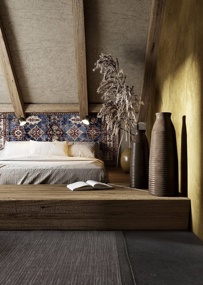 Mẫu thiết kế nội thất phòng ngủ phong cách Wabi Sabi