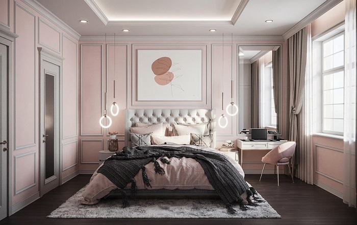 Mẫu phòng ngủ màu hồng tân cổ điển