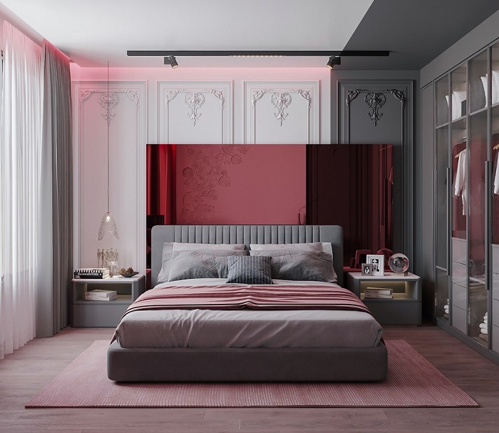 Phòng ngủ màu hồng đậm dành cho cô nàng nữ tính