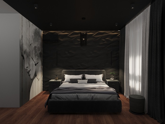 Mẫu phòng ngủ màu đen có ánh sáng tốt