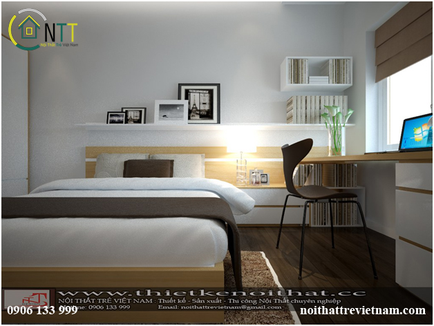 Bàn làm việc được đặt gần cửa sổ đón ánh sáng tự nhiên