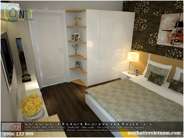 ​ Sử dụng giấy dán tường tạo điểm nhấn