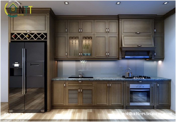 Một góc nhìn phòng bếp trong mẫu thiết kế nội thất phòng bếp chung cư anh Ngọc