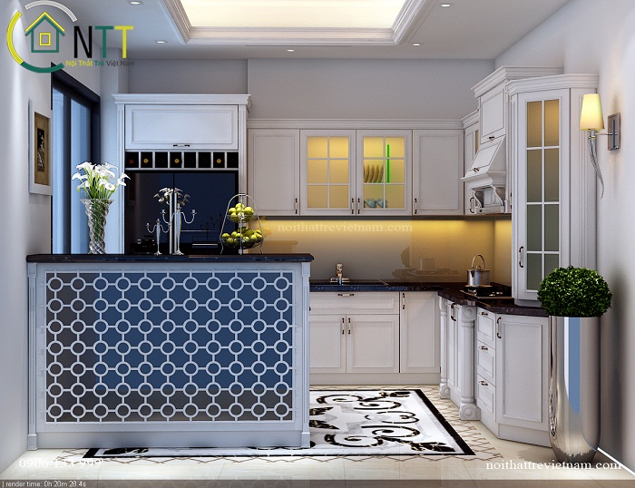   Không gian bếp trong mẫu thiết kế nội thất phòng bếp chung cư căn hộ chú Trinh