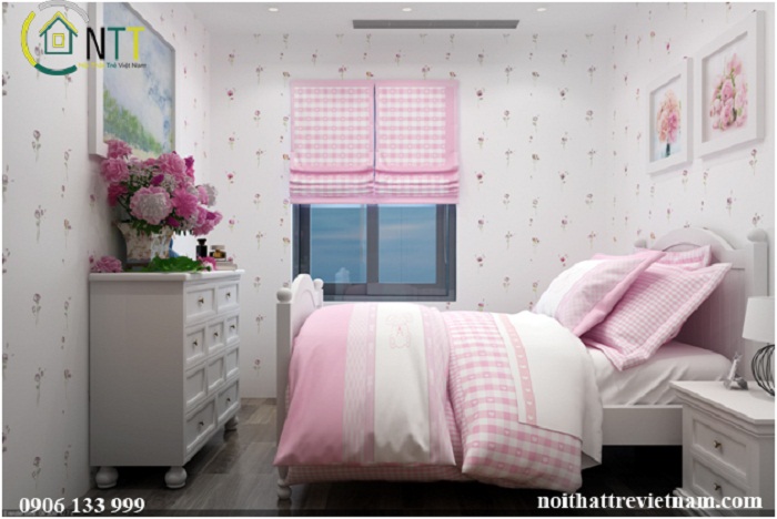 Không gian phòng ngủ trong mẫu thiết kế nội thất phòng ngủ trẻ em cho bé gái