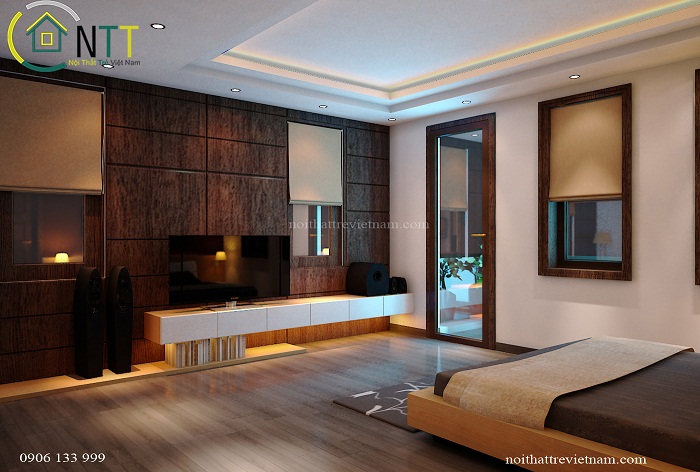 Phòng ngủ sử dụng chất liệu gỗ tự nhiên