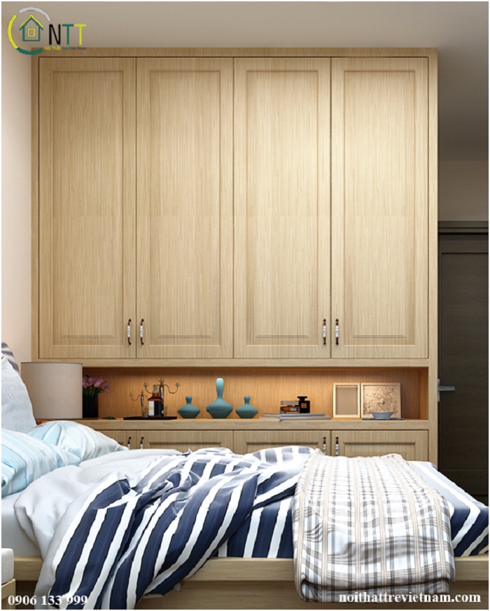 Thiết kế tủ quần áo bằng gỗ sồi cho phòng ngủ 16m2