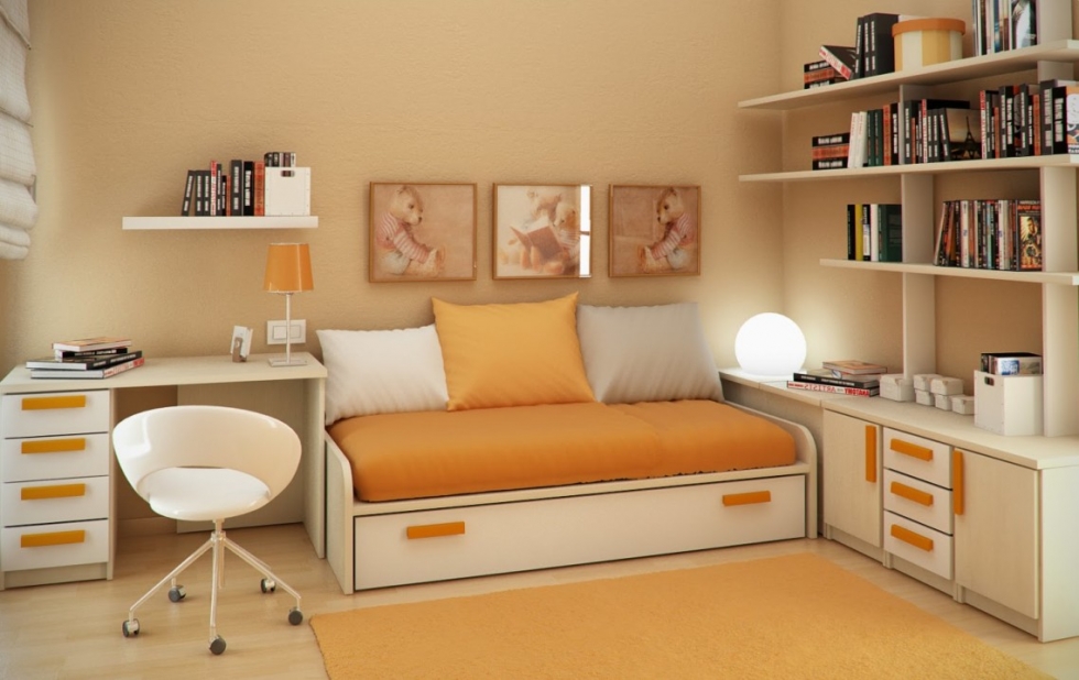 Màu sắc tươi sáng và nội thất phòng ngủ thông minh