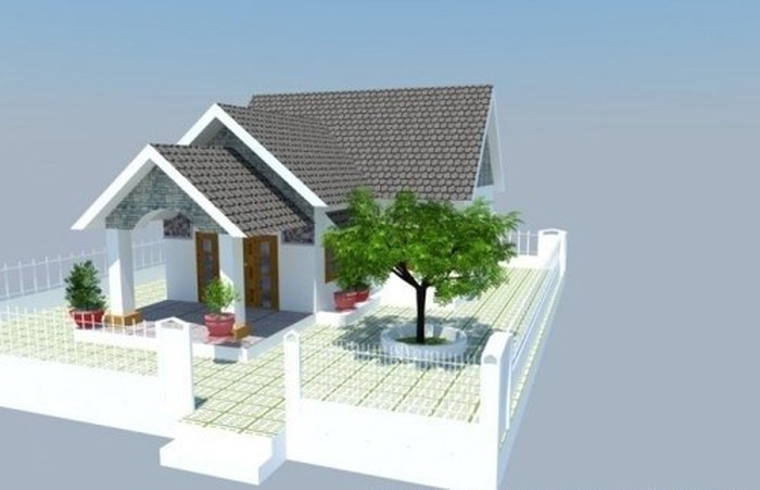 mô hình 3d nhà cấp 4 3 gian