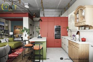 Thiết kế nội thất phòng khách và bếp cho gia chủ mệnh Mộc