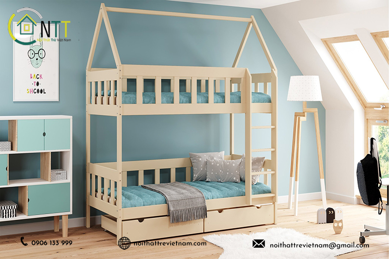 Thiết kế phòng cho 2 bé gái với giường tầng cầu trượt là gì?